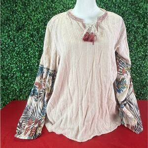Johnny Was 3J Workshop Effortless Peasant Tunic Top Cotton Linen Embroidered Med